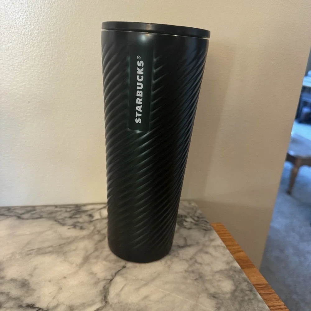Starbucks Tumbler Dark Forest Green Metallic Spiral Texture- 24oz 2022